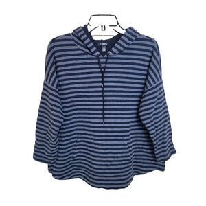 Chaps Blue Striped Pockets Long Sleeve Pullover Hoodie Sweatshirt Womens Size XL